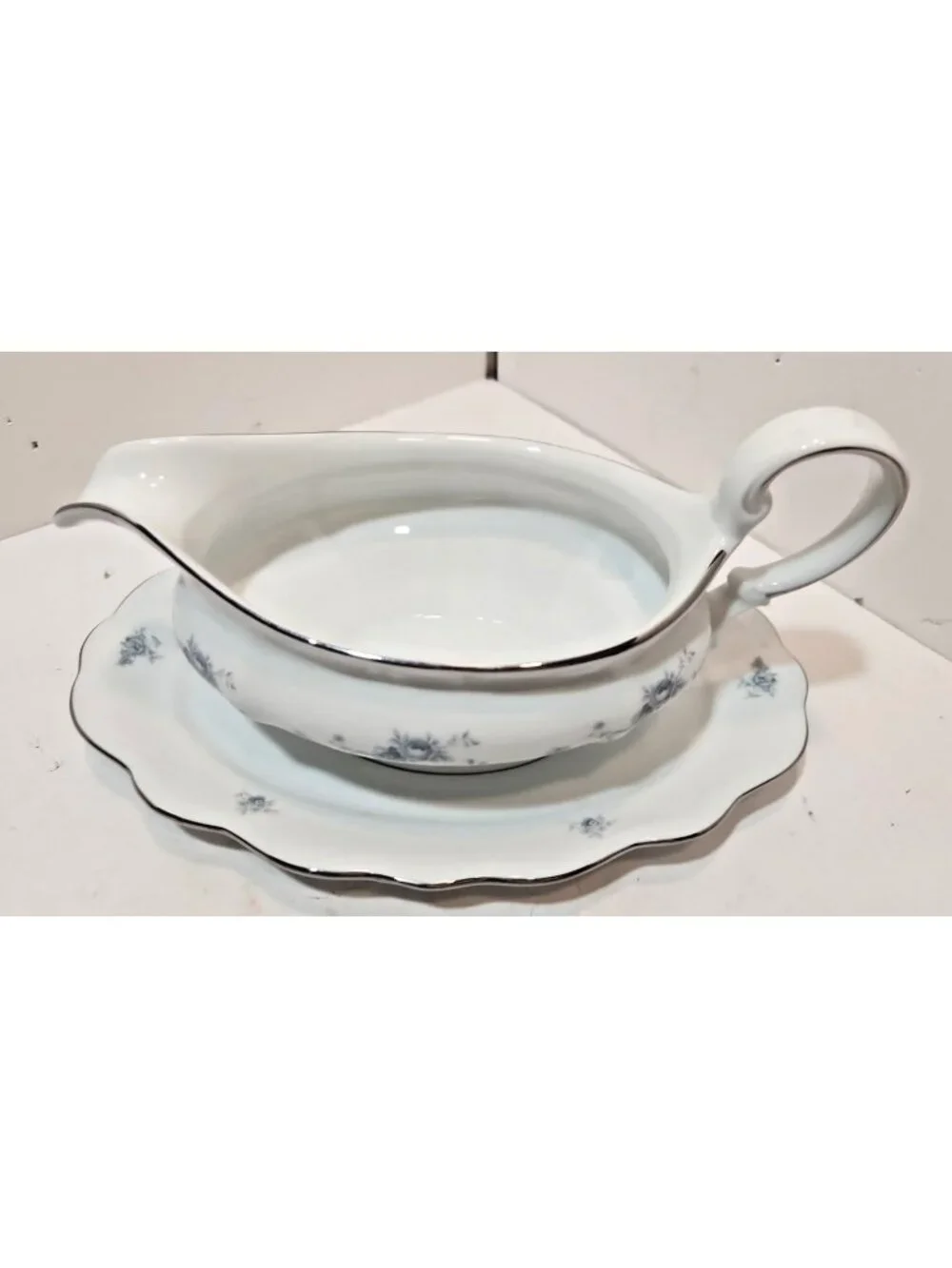 Vtg Johann Haviland Blue Garland China Bavaria Backstamp Gravy Boat w/Underplate